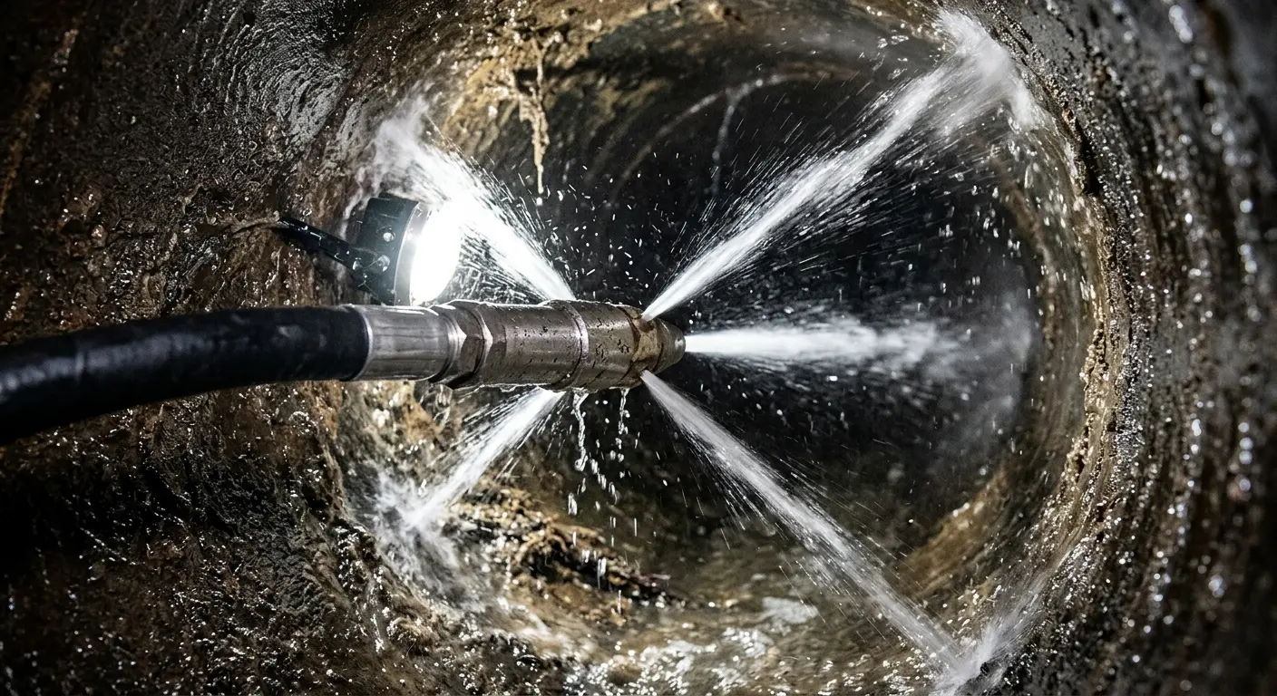 High-pressure hydro jetting nozzle cleaning sewer pipe for Sewer Cleanout in Salinas